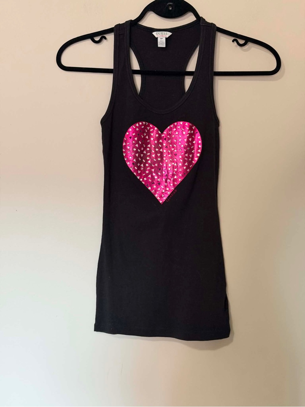 Y2K Vintage Guess Black Pink Heart Tank Top